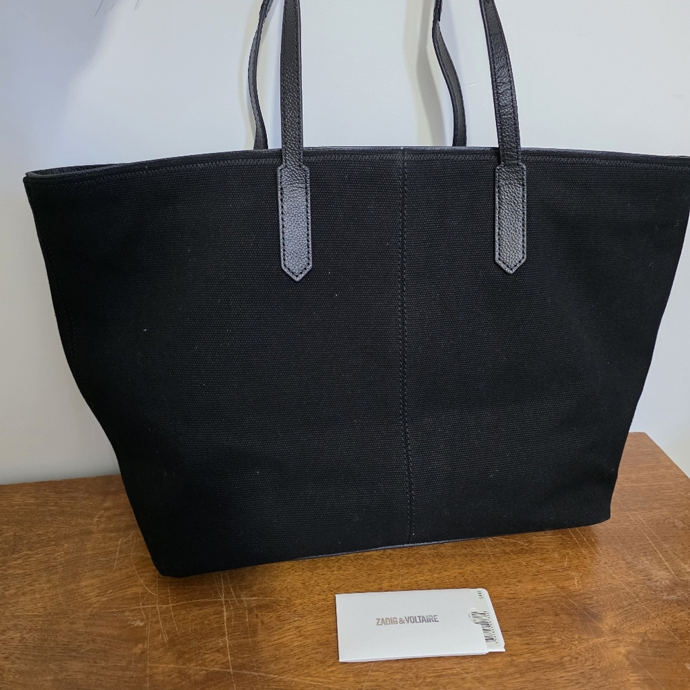 NEW Zadig & Voltaire Mink Wings Canvas Leather Black Tote Bag Purse - Picture 10 of 10